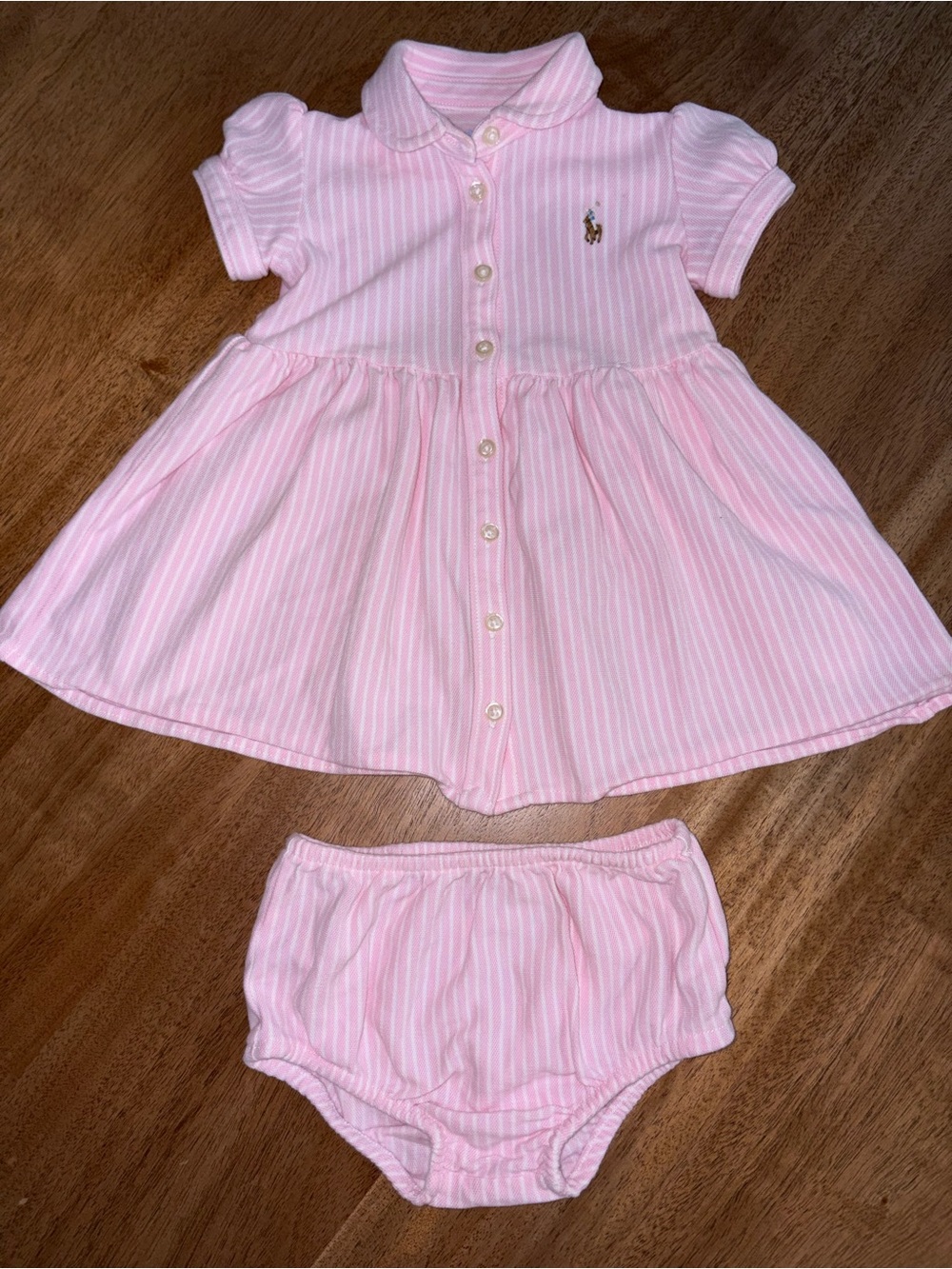 Polo Ralph Lauren Pink Striped Polo Shirtdress with Bloomer 9M